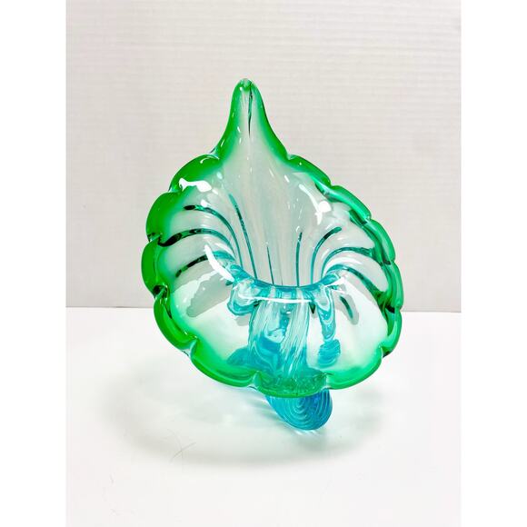 Murano Italian Blown Blue Green Turquoise Glass "Jack In The Pulpit" Vase - Picture 1 of 16